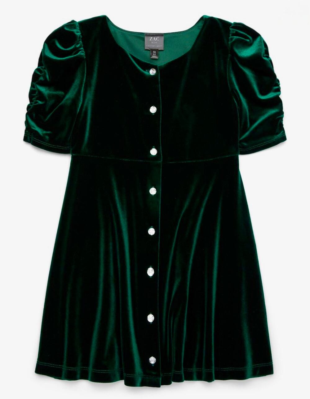 Zac Posen Kids Dress Green Velvet Puff Sleeve Jewel Button Party Dress NWT XL